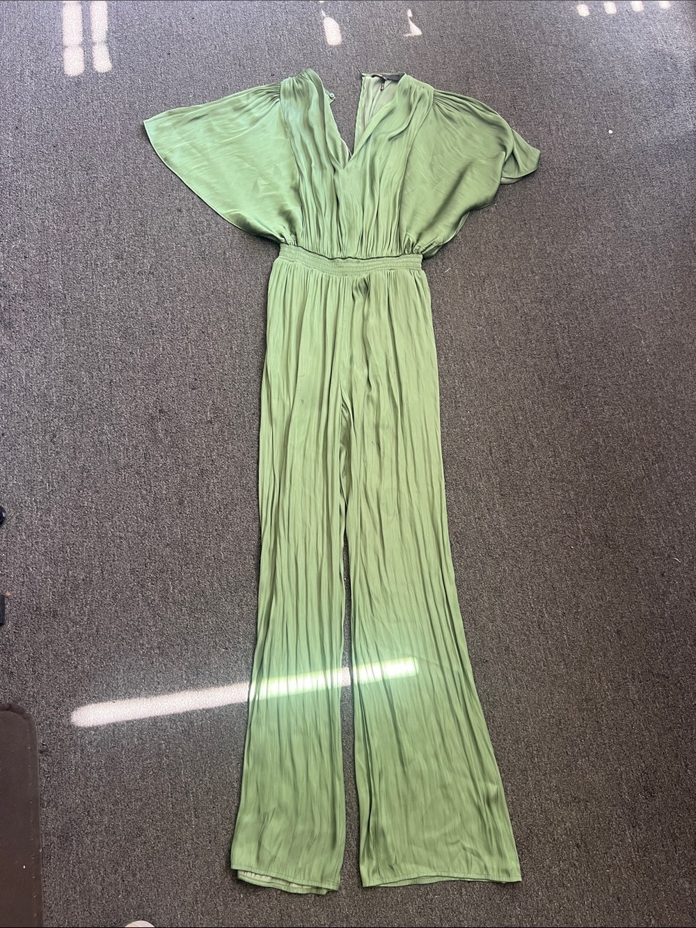 Maje Light Green Pleated Wide-Leg Jumpsuit